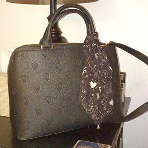 Betsey Johnson Black Skull Embossed Satchel